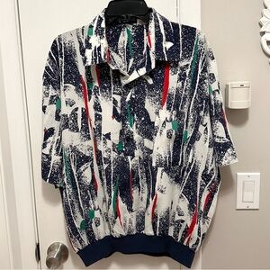 Vintage Alan Stuart Collared Shirt Mens XL Abstract Blue White USA 80s 90s